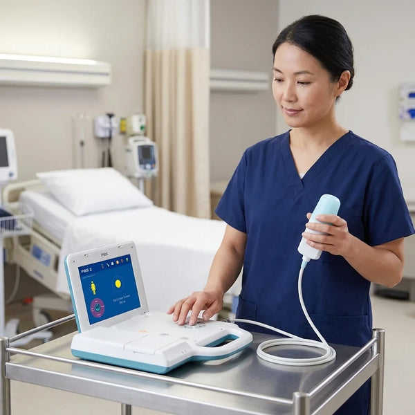 Meike V4.1 touchscreen bladder scanner, portable diagnostic ultrasound device for non-invasive urinary volume measurement.