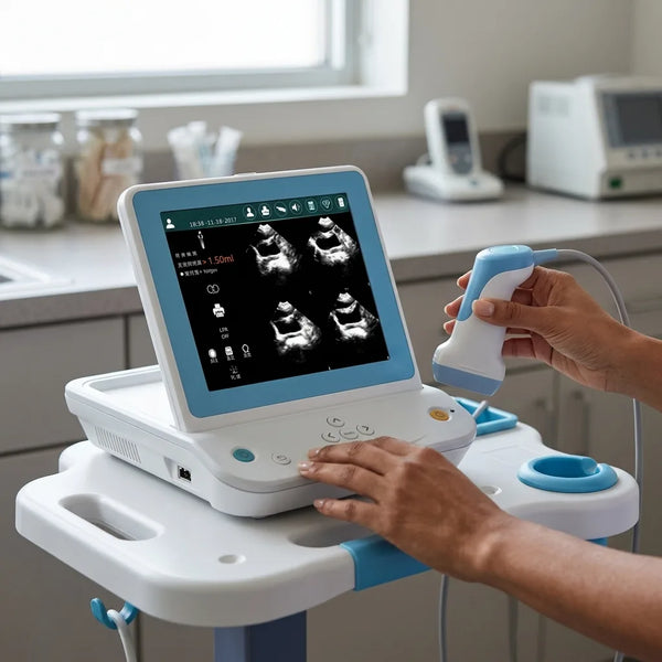 Meike V5.1 touchscreen bladder scanner console, portable non-invasive medical ultrasound device.