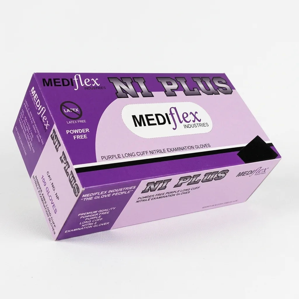 Ni Plus purple nitrile gloves powder free latex free disposable gloves for healthcare laboratory and food handling use