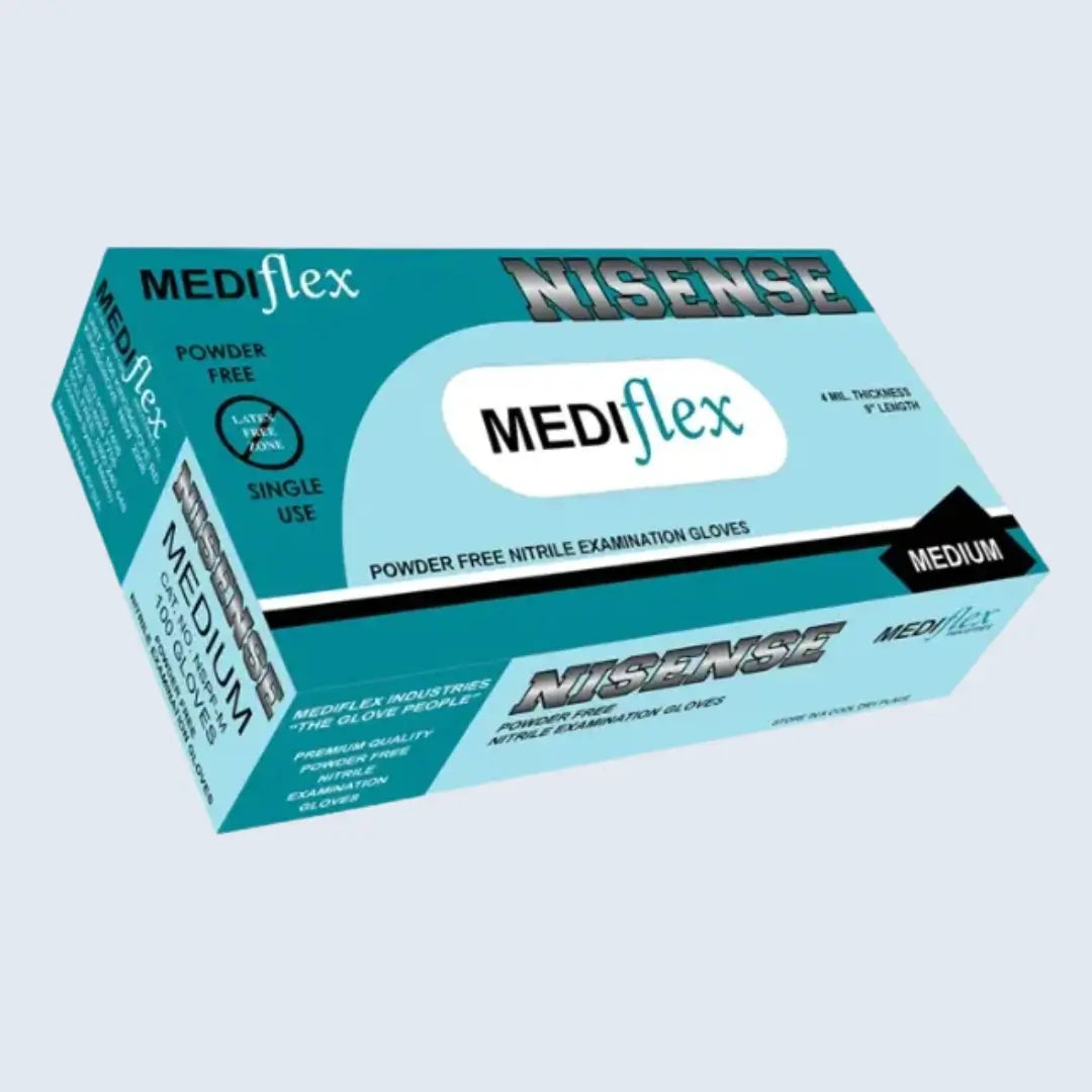 Nisense Sky Blue Nitrile Gloves Powder-Free Examination Grade Latex-Free.