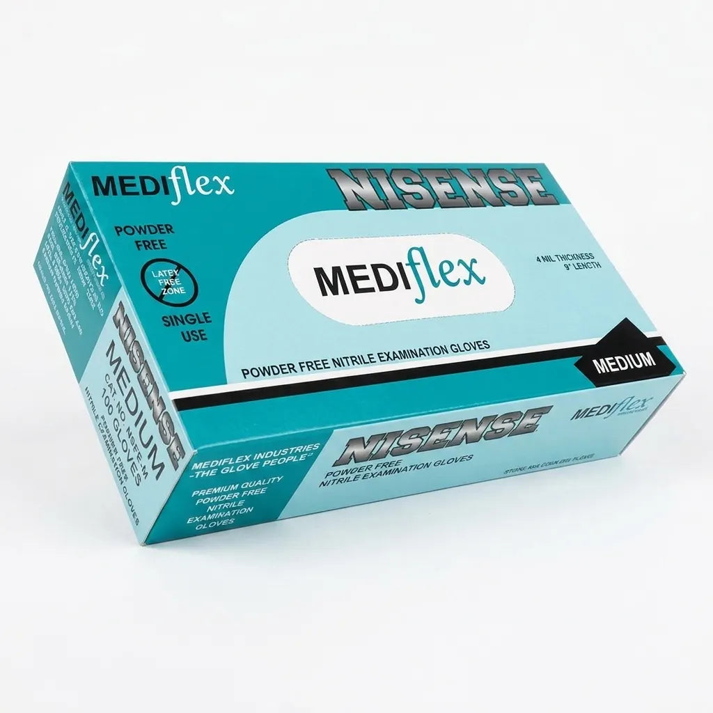 NiSense sky blue nitrile gloves powder free latex free disposable gloves for healthcare food handling and cleaning use