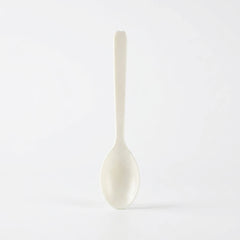 10cm PLA bioplastic compostable tea spoon manufactured from plant based cornstarch resin for takeaway food services.