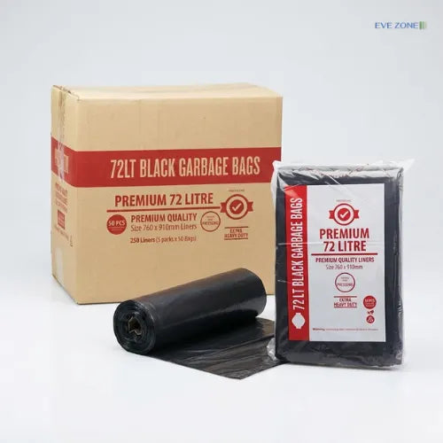 Premium black garbage bags extra heavy duty 72L with star seal for commercial waste disposal