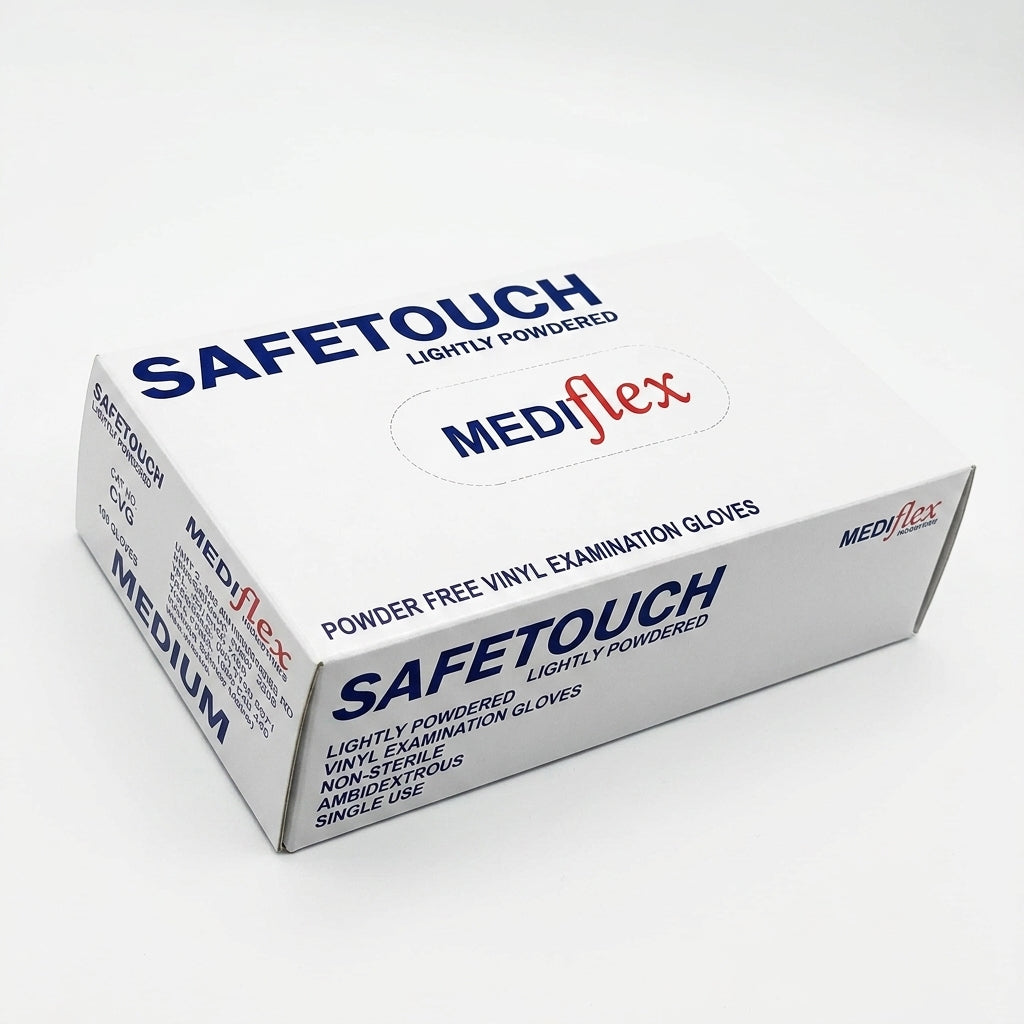 Safetouch clear vinyl gloves lightly powdered medical grade disposable gloves for healthcare hygiene and food handling use