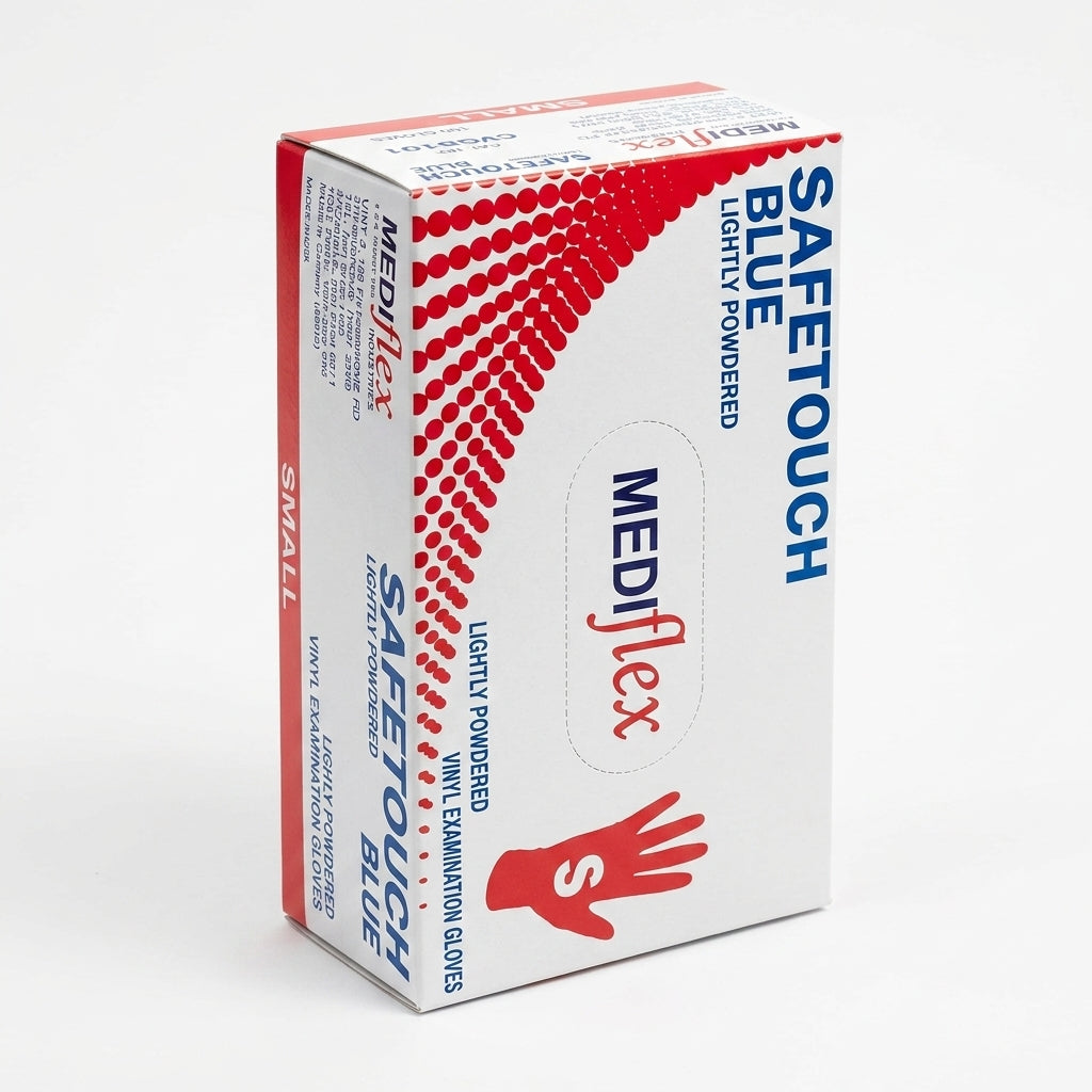 Safetouch blue vinyl gloves powdered smooth fit disposable gloves bulk for medical catering and janitorial applications