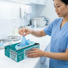 Sky blue nitrile examination gloves textured grip powder free gloves for medical clinics laboratories and hygiene protection