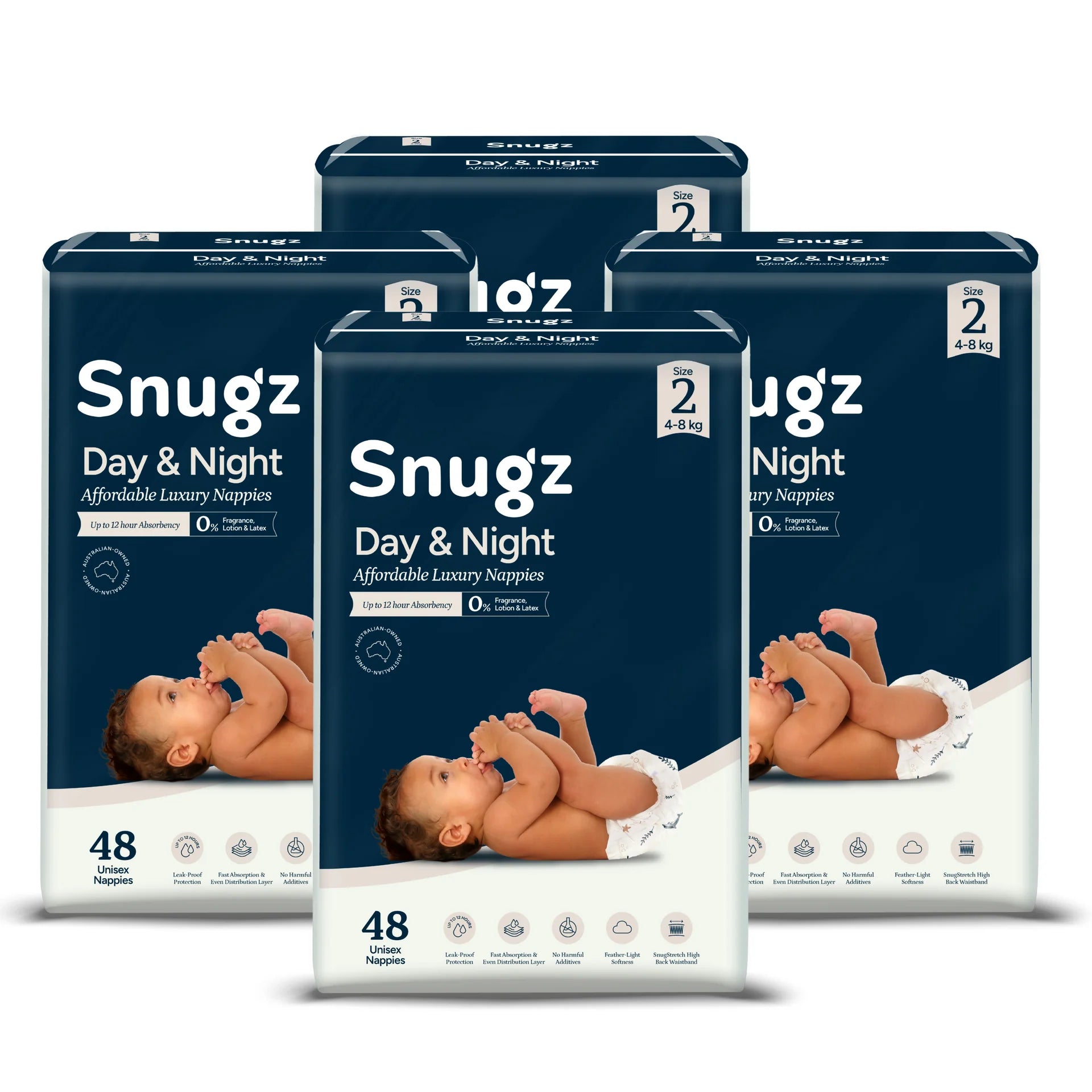 Crawler nappies with flexible fit and enhanced leak protection for active babies