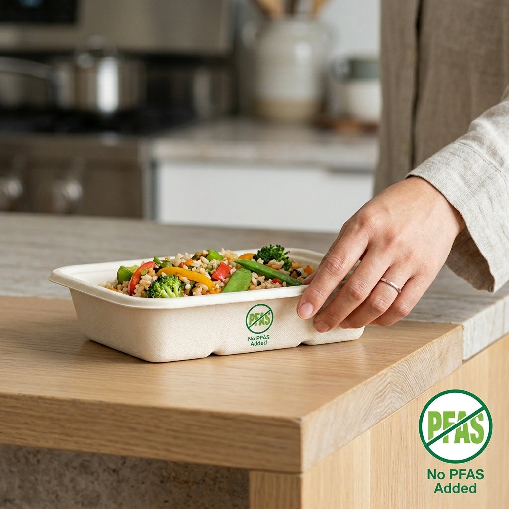 Compostable 500ml takeaway base leak resistant plant fibre container for restaurant and catering use