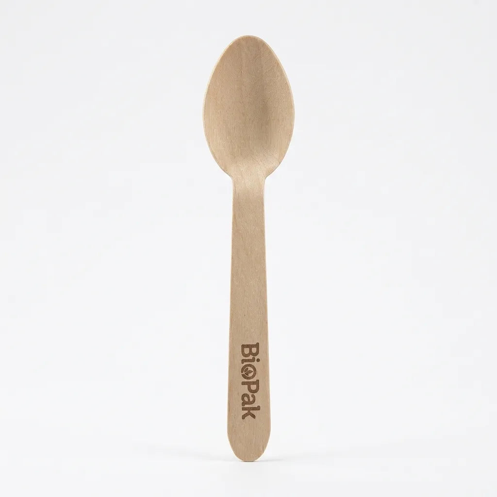 11cm sustainable birchwood disposable tea spoon made from natural FSC certified timber for stirring hot beverages.