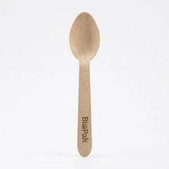11cm sustainable birchwood disposable tea spoon made from natural FSC certified timber for stirring hot beverages.