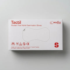 Pair of Tactil disposable nitrile gloves featuring textured fingertips for enhanced grip in wet and dry conditions.